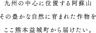 九州の中心に位置する阿蘇山その豊かな自然に育まれた作物をここ熊本益城町から届けたい。